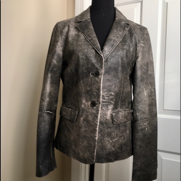 ecru Jackets & Blazers - Genuine leather distressed  blazer sz 8